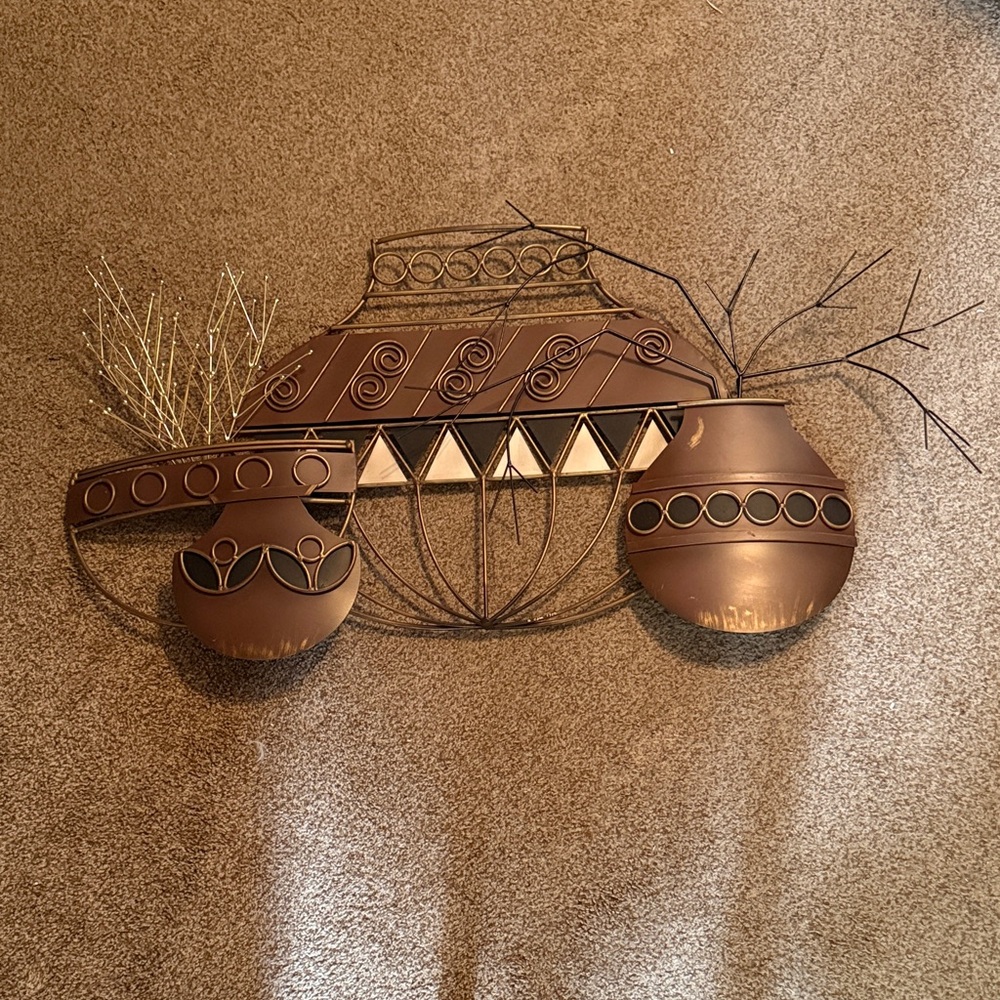 Vintage Decorative Abstract 3 Vases Metal Wall Art Signed by Curtis Jere 1986